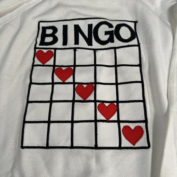 Vintage 1980s Bingo Granny Sweatshirt SZ L Retro Classic USA Hearts Retro - Picture 6 of 11